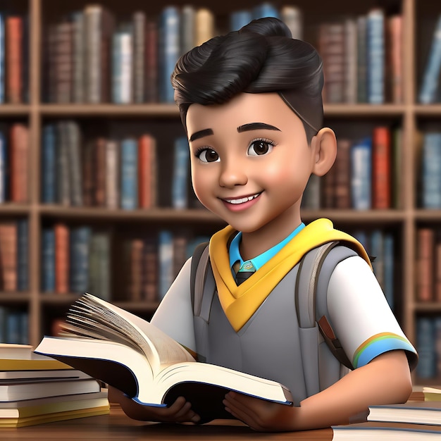 3d Portrait of young student with book for education day