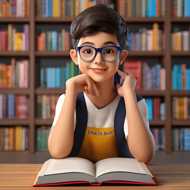 3d Portrait of young student with book for education day