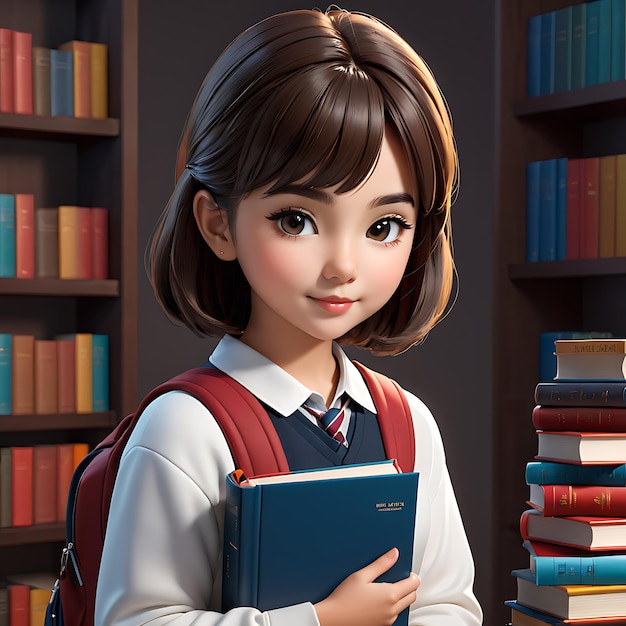 3d Portrait of young student with book for education day