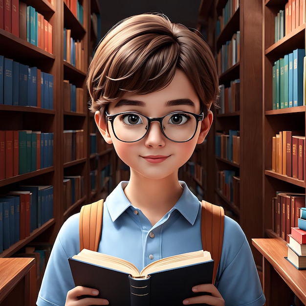 3d Portrait of young student with book for education day