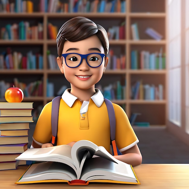 3d Portrait of young student with book for education day