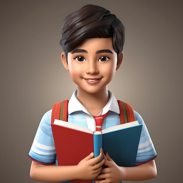 3d Portrait of young student with book for education day