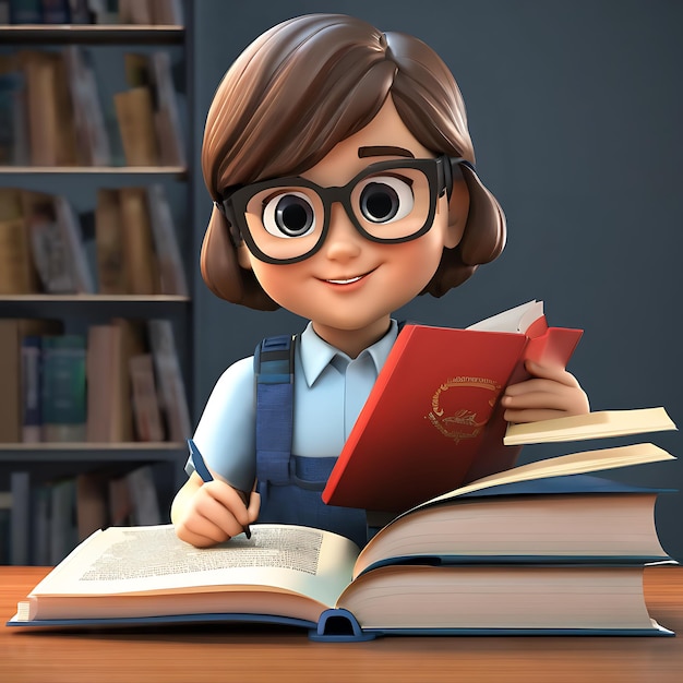 3d Portrait of young student with book for education day