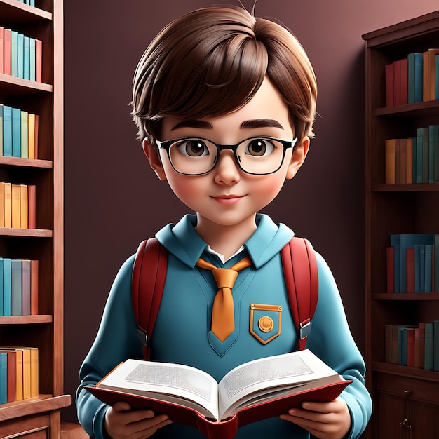 3d Portrait of young student with book for education day