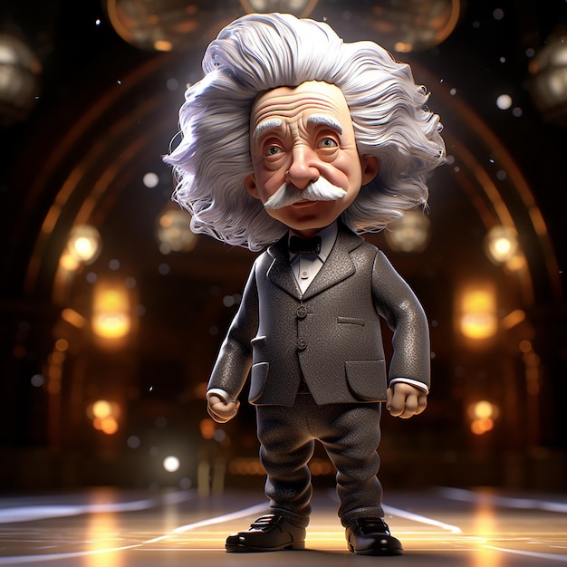 Foto 3d portret van albert einstein met wetenschappelijke achtergrond