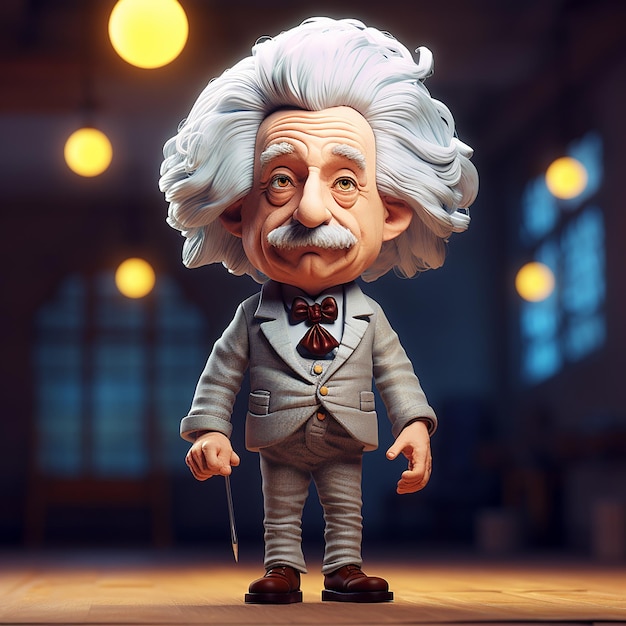 3D Portret van Albert Einstein met wetenschappelijke achtergrond