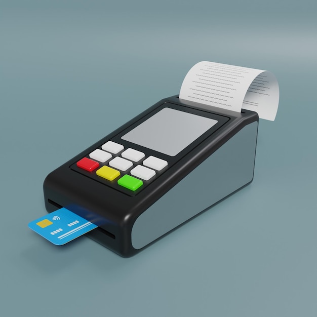 Photo 3d pos machine payment terminal with a realistic look and with a payment card