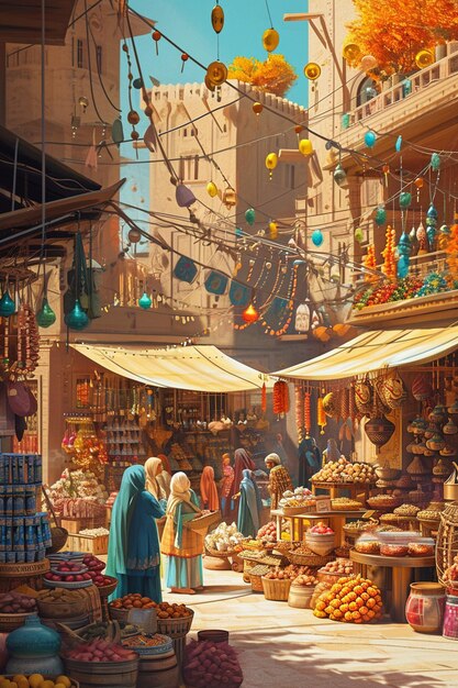 Photo a 3d postcard capturing the vibrant atmosphere of a nowruz bazaar