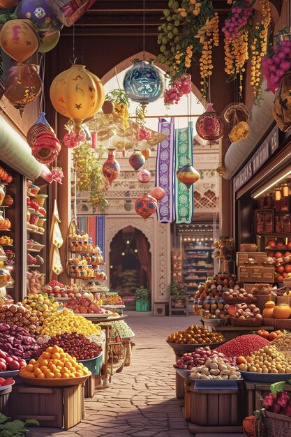 Photo a 3d postcard capturing the vibrant atmosphere of a nowruz bazaar