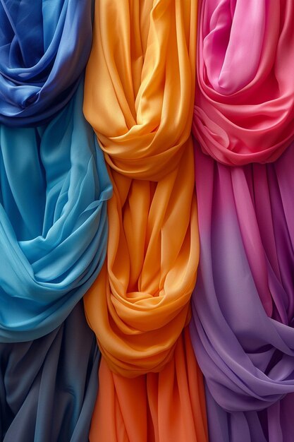 a 3D postcard displaying minimalist colorful fabric drapes