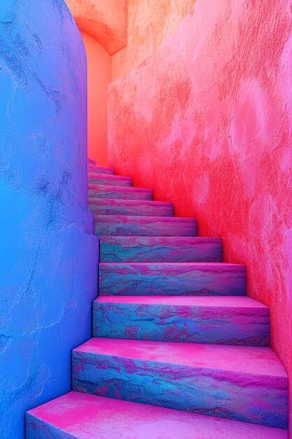 Photo a 3d postcard featuring a minimalistic staircase with steps in vibrant holi colors