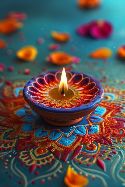 a 3D postcard featuring a simplistic colorful Holi Rangoli design