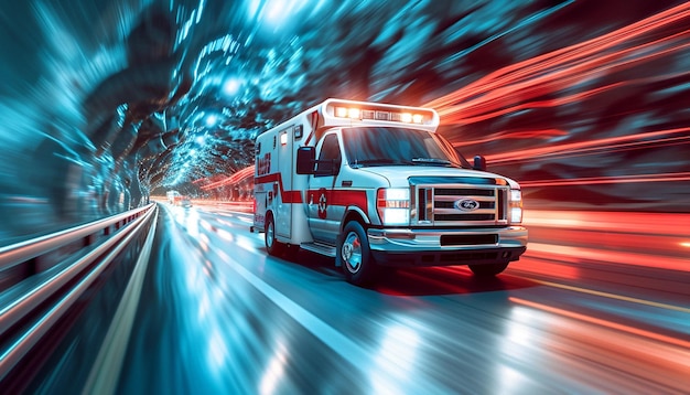 Photo a 3d postcard showing an ambulance in motion