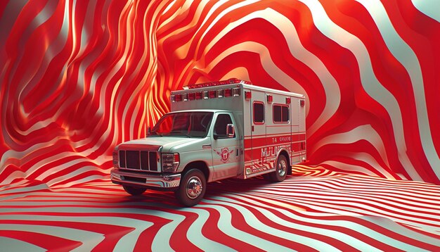 Photo a 3d postcard showing an ambulance in motion