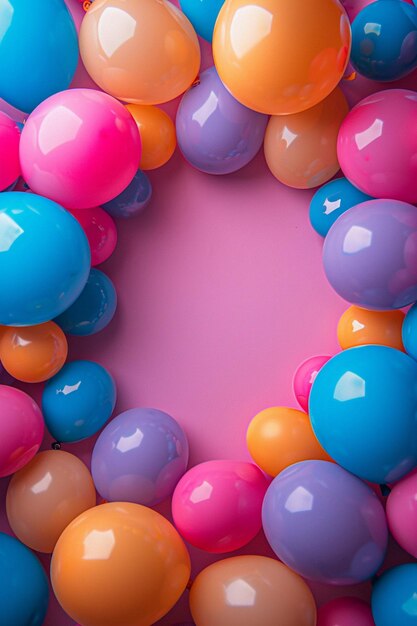 a 3D postcard with a border of small Holi color balloons