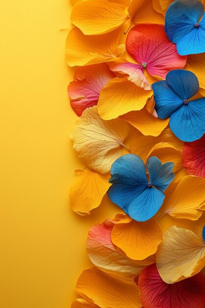 a 3D postcard with a minimal arrangement of colorful Holi flower petals in one corner