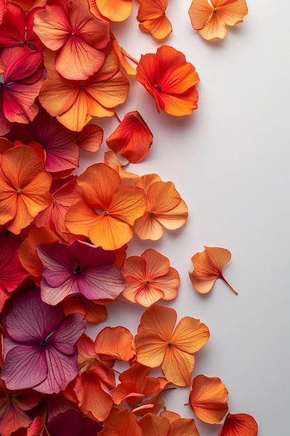 a 3D postcard with a minimal arrangement of colorful Holi flower petals in one corner