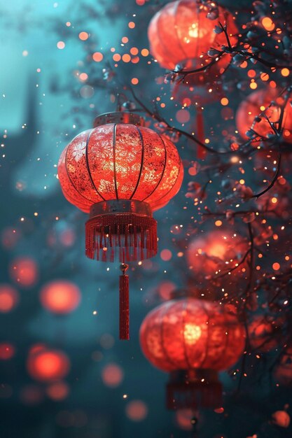 Photo a 3d postcard with subtle depictions of lanterns and firewor