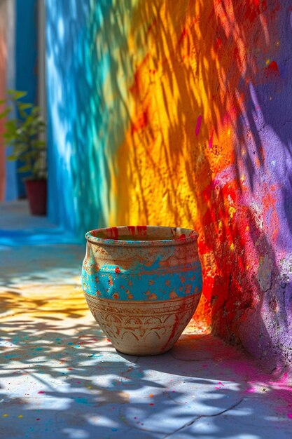 Photo a 3d postcard with subtle shadows of holi festivities in one corner