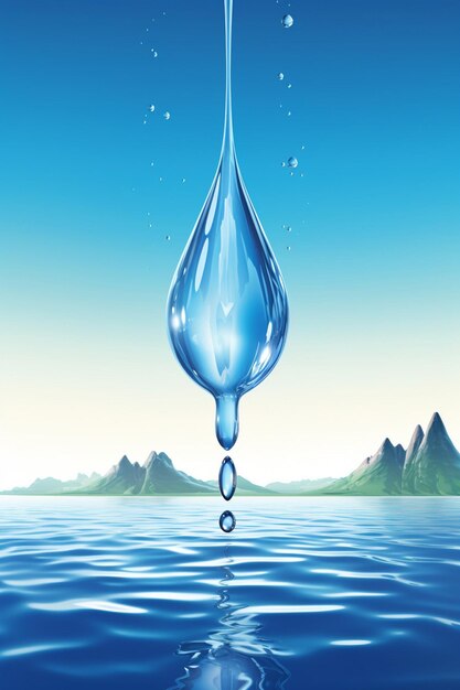 a 3D poster featuring a crystalclear droplet of water