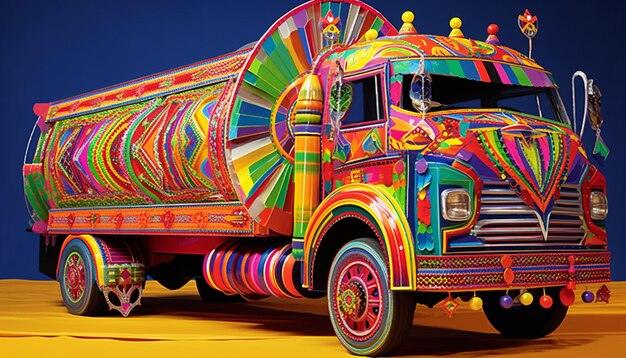 Photo a 3d poster featuring a minimalistic pakistani truck art horn