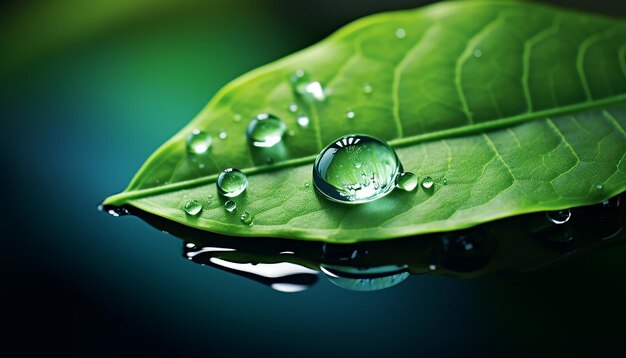 Photo a 3d poster featuring a singular vibrant green leaf with water droplets