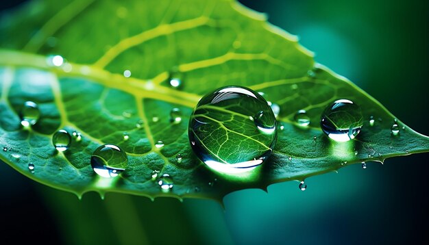 Photo a 3d poster featuring a singular vibrant green leaf with water droplets