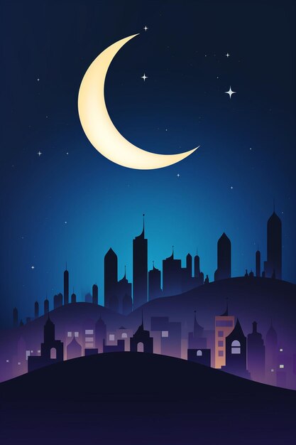 a 3D poster showcasing a sleek stylized version of a crescent moon cradling a single star