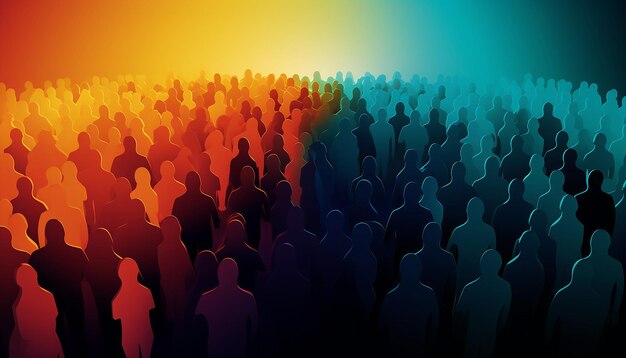 Photo a 3d poster showing a silhouette of a crowd with one person colored differently