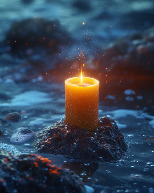 Photo a 3d poster with a candle flickering in the wind