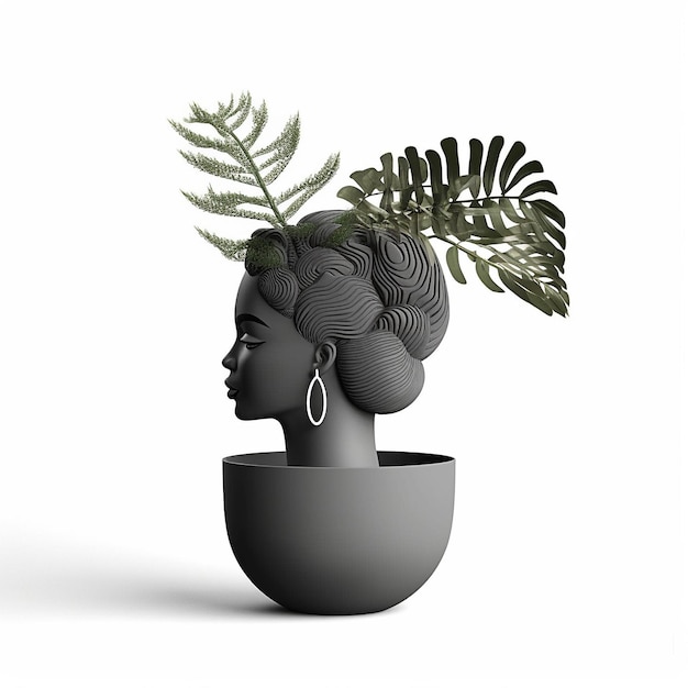 3d pot voor bloemen met afrikaanse vrouw generatieve ai