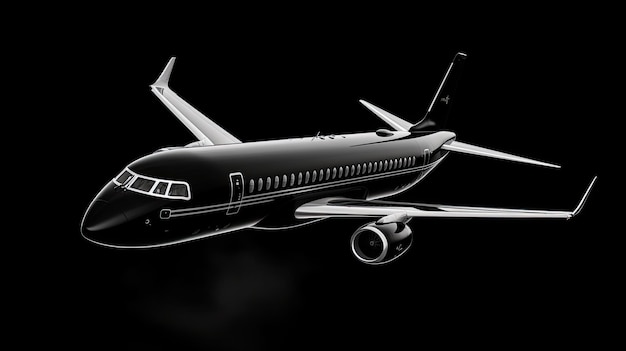 Foto 3d premium elegant vliegtuig geïsoleerd op zwarte achtergrond