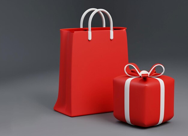 Photo 3d present and shopping bag placed with lettering black friday red