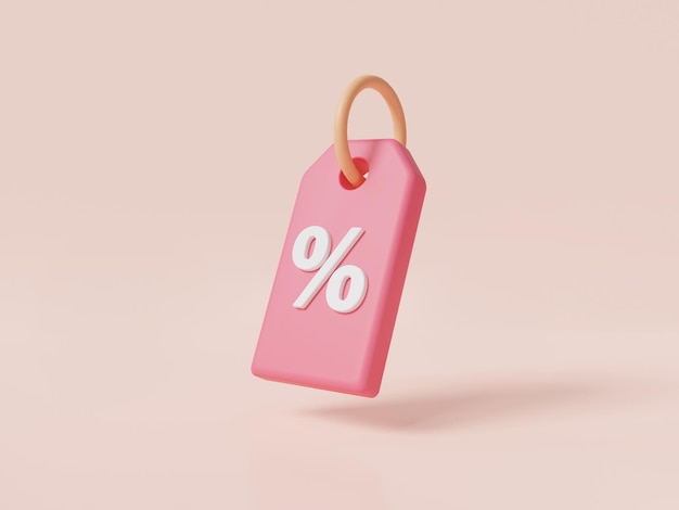 3d price tag on pink background Online shopping online sale Shopping Discount offer Special offer promotion Sale voucher Discount sale Concept 3d render illustration cartoon minimal style