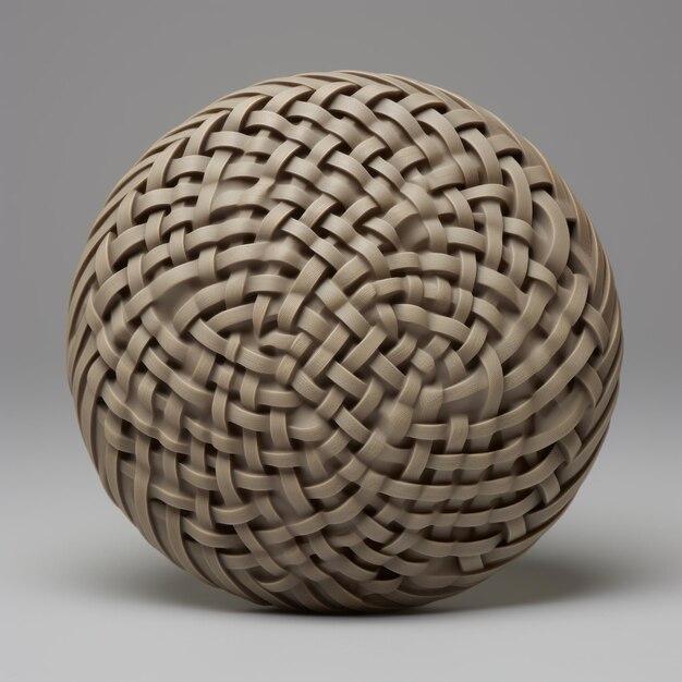 Photo 3d printed rattan ball with dark beige and gray mosaiclike design