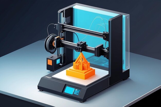 Photo 3d printer in action vector technology lab illustration