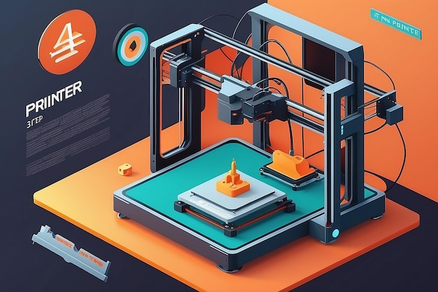 Photo 3d printer in action vector technology lab illustration