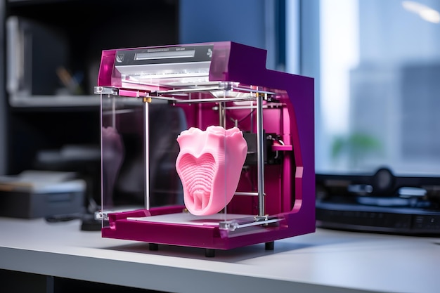 Photo a 3d printer prints a prosthesis to replace biological parts in the human body advanced medical technologies innovations and digital technologies