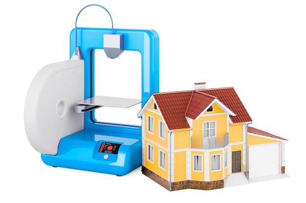 3D printer with house 3D rendering