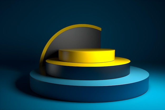 3D product podium background with yellow and blue