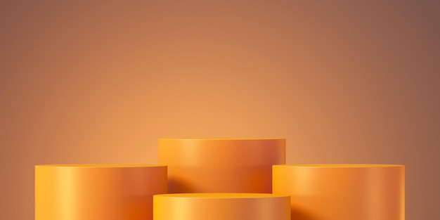 オレンジ色の背景の3dレンダリングでプレゼンテーションのための3D製品表彰台モックアップ背景