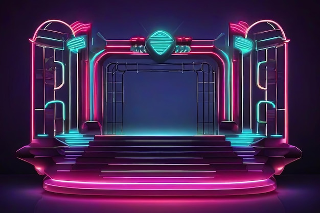 3d product podium with futuristic neon lighting showcase promotion in abstract geometric scene