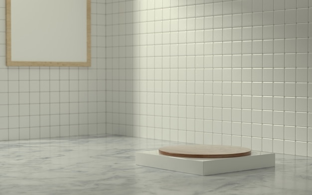 3D Product stage in bathroom scene with morning sun light