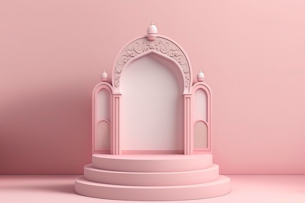 3D-productpodium, ramadhan, roze salie, islamitisch thema