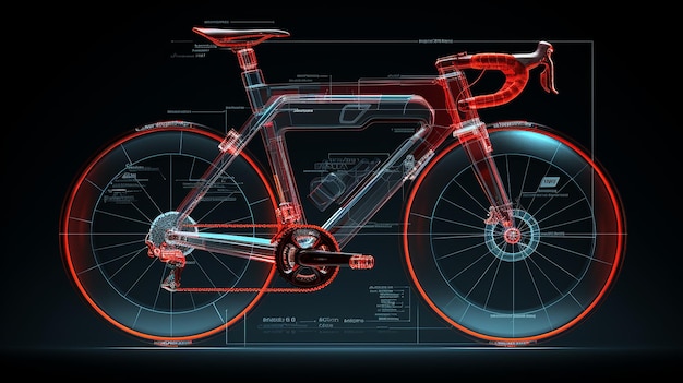 Фото 3d-проекция облегченной рамы гоночного велосипеда с аэродинамическим дизайном и изящными компонентами