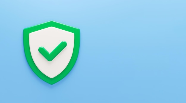 3d protection shield icon Green shield with correct sign Web Secure and guarding system concept 3d rendering