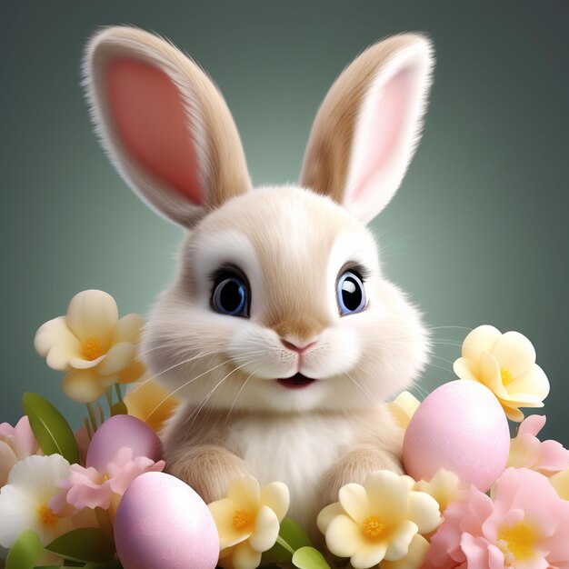 Photo 3d psd studio portrait of cute easter bunny