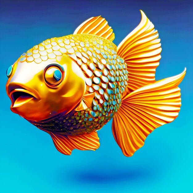 3d puff goldfish isolate solid background high quality ai generated