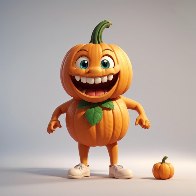 a 3D pumpkin cartoon character standing on white background