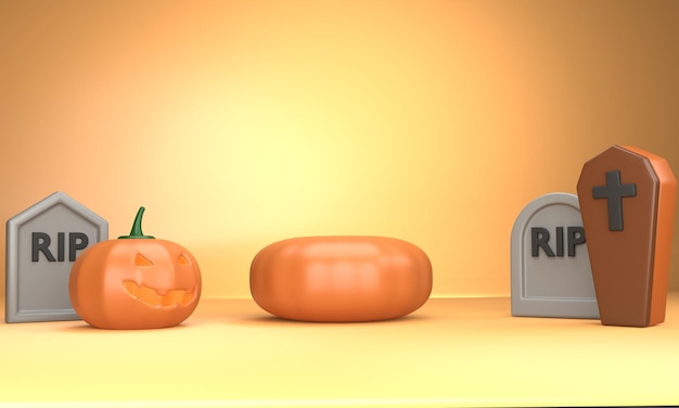 3D pumpkin halloween podium with tombstone